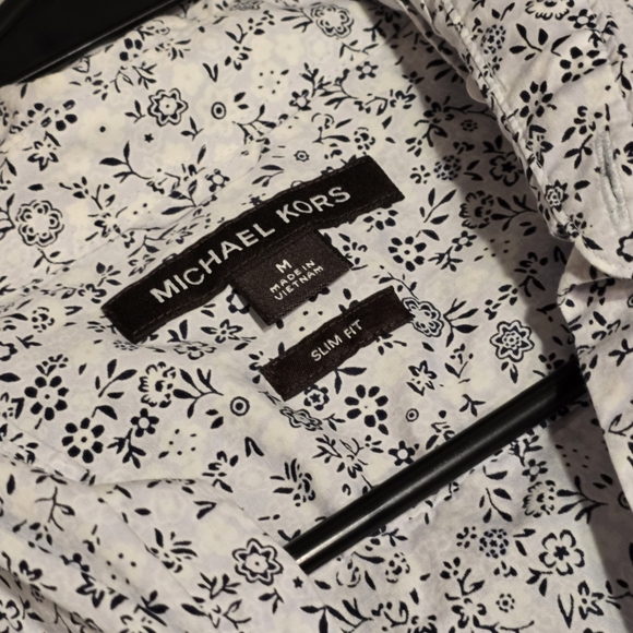 Michael Kors Men's Large Shirt Slim-FitStretch Black & White Floral Print Medium - Picture 2 of 5